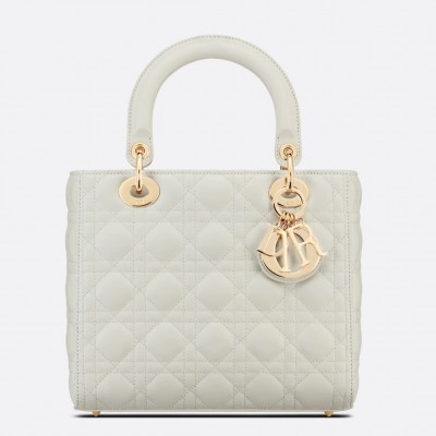 Dior Medium Lady Dior Bag In White Cannage Lambskin LDBS240527