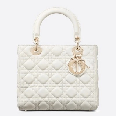 Dior Medium Lady Dior Bag In White Lambskin LDBS240528