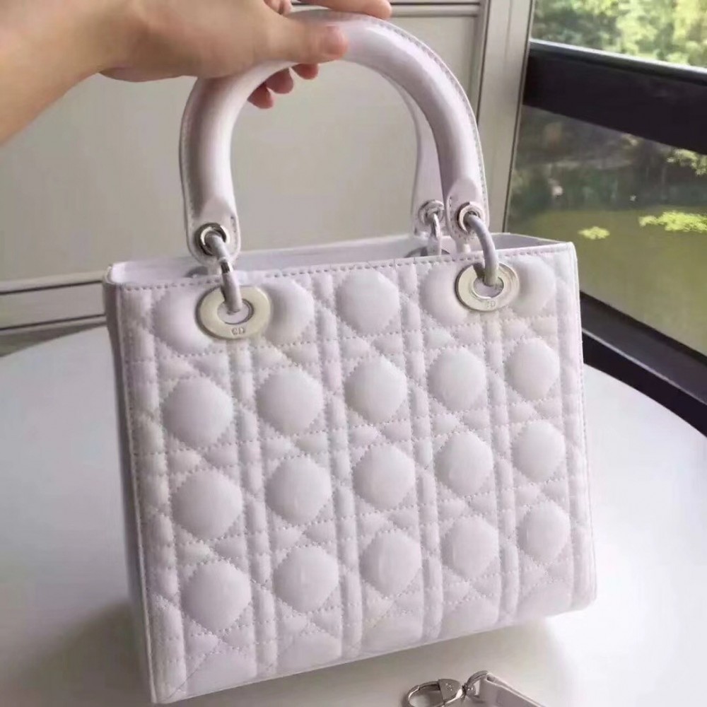 Dior Medium Lady Dior Bag In White Patent Leather LDBS240529