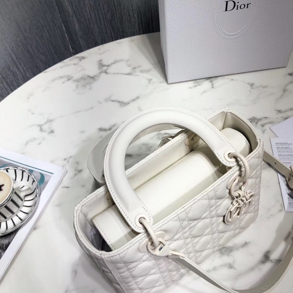 Dior Medium Lady Dior Bag In White Ultra Matte Calfskin LDBS240530