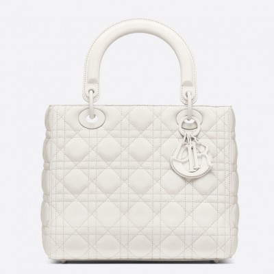 Dior Medium Lady Dior Bag In White Ultra Matte Calfskin LDBS240530