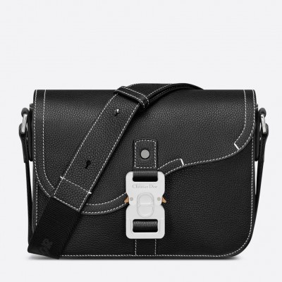 Dior Men's Mini Saddle Messenger Bag In Black Grained Calfskin LDBS240596