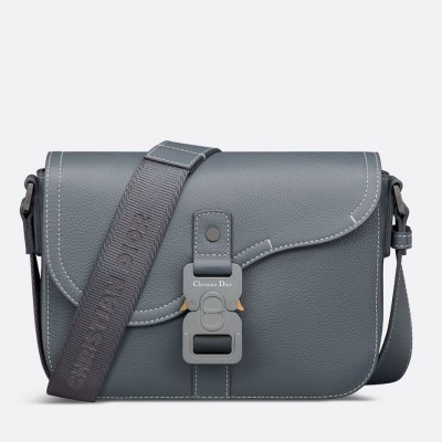 Dior Men's Small Saddle Messenger Bag in Grey Grained Calfskin LDBS240605