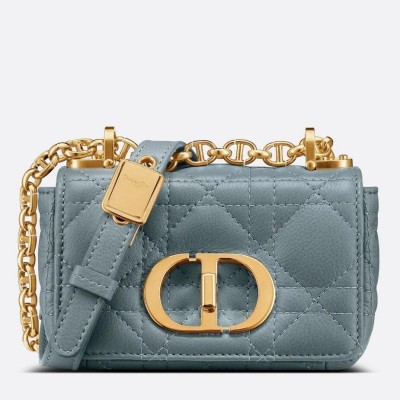 Dior Micro Caro Bag In Blue Cannage Calfskin LDBS240610