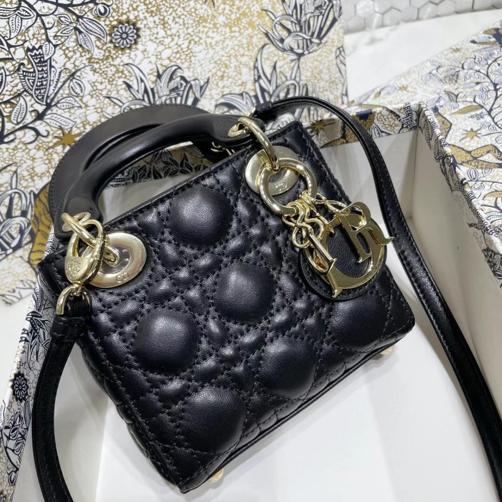 Dior Micro Lady Dior Bag In Black Cannage Lambskin LDBS240612