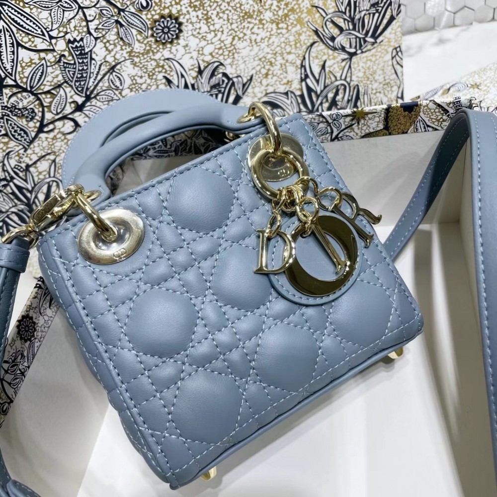 Dior Micro Lady Dior Bag In Blue Cannage Lambskin LDBS240613