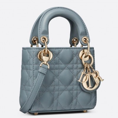 Dior Micro Lady Dior Bag In Blue Cannage Lambskin LDBS240613