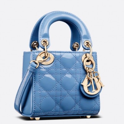 Dior Micro Lady Dior Bag In Blue Patent Calfskin LDBS240614