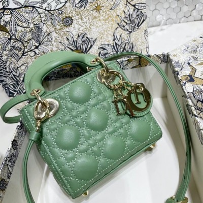 Dior Micro Lady Dior Bag In Mint Cannage Lambskin LDBS240615