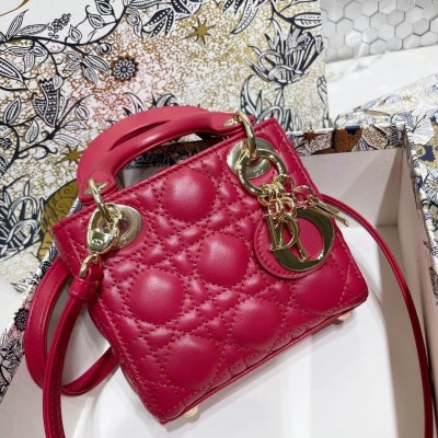 Dior Micro Lady Dior Bag In Red Cannage Lambskin LDBS240617