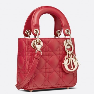 Dior Micro Lady Dior Bag In Red Cannage Lambskin LDBS240617