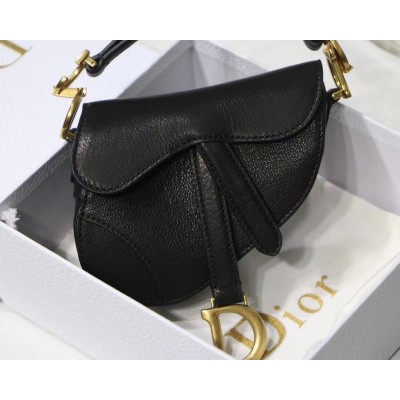 Dior Micro Saddle Bag In Black Goatskin LDBS240618