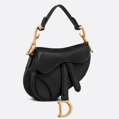 Dior Micro Saddle Bag In Black Goatskin LDBS240618