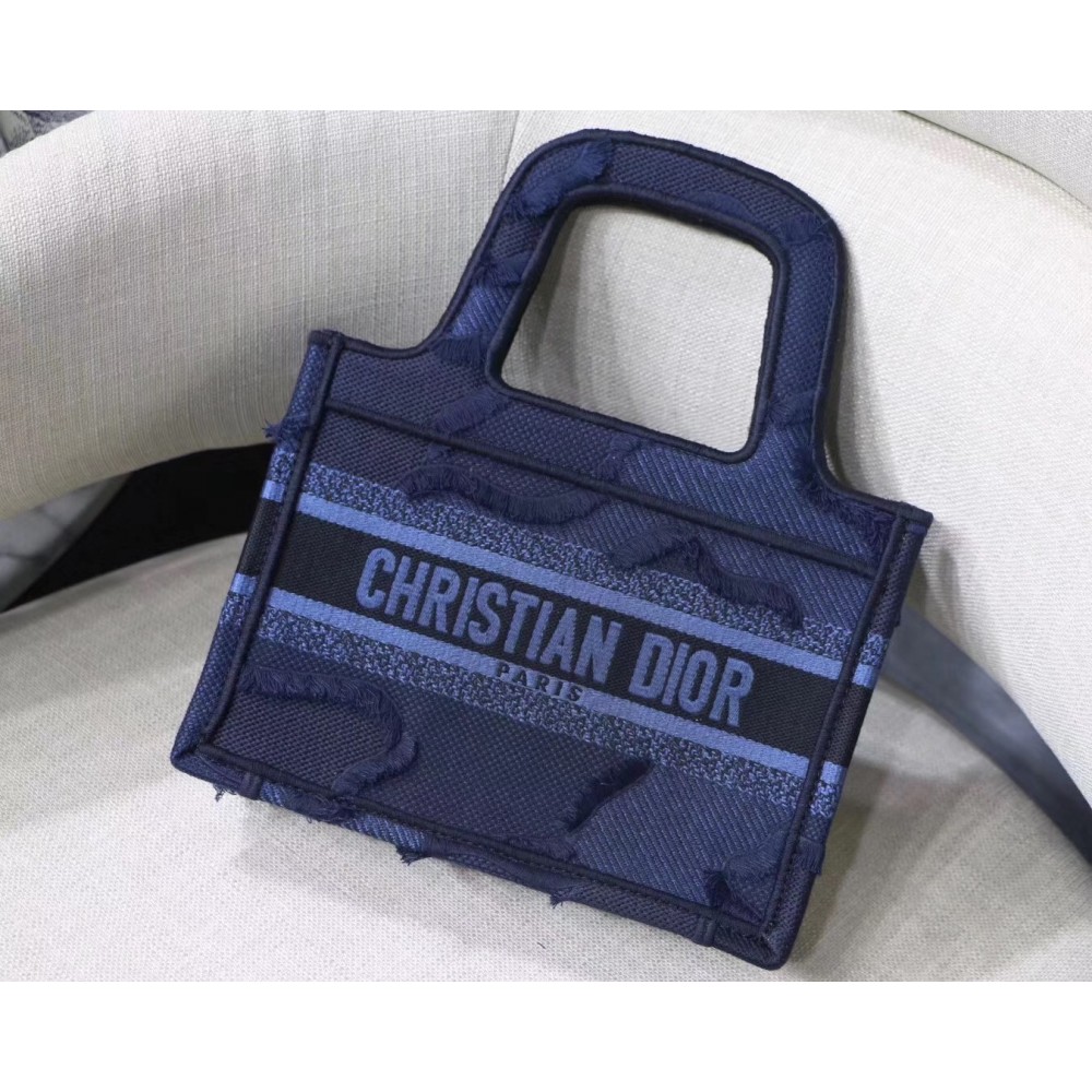 Dior Mini Book Tote Bag In Blue Camouflage Canvas LDBS240623