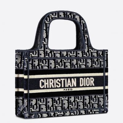 Dior Mini Book Tote Bag In Blue Dior Oblique Embroidered Velvet LDBS240624