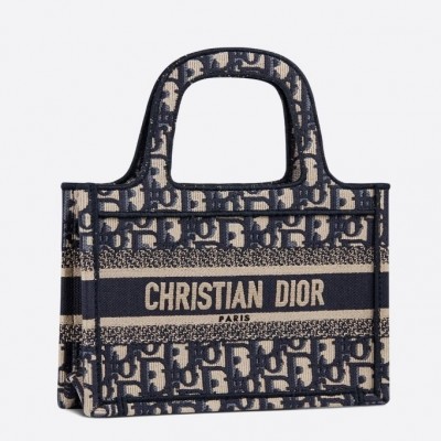 Dior Mini Book Tote Bag In Blue Oblique Canvas LDBS240625