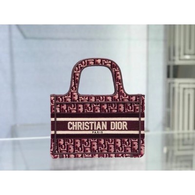 Dior Mini Book Tote Bag In Bordeaux Oblique Embroidered Velvet LDBS240626