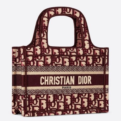 Dior Mini Book Tote Bag In Bordeaux Oblique Embroidered Velvet LDBS240626