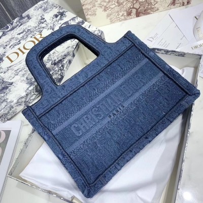 Dior Mini Book Tote Bag In Denim Blue Oblique Canvas LDBS240627