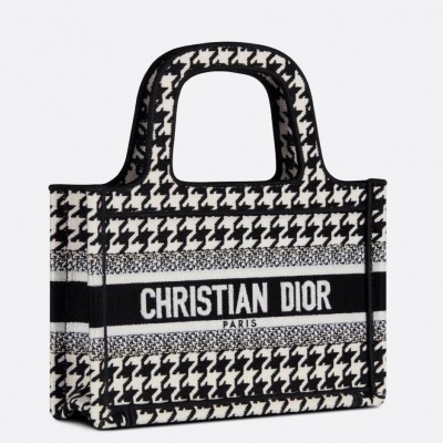 Dior Mini Book Tote Bag In Micro Houndstooth Embroidery LDBS240628