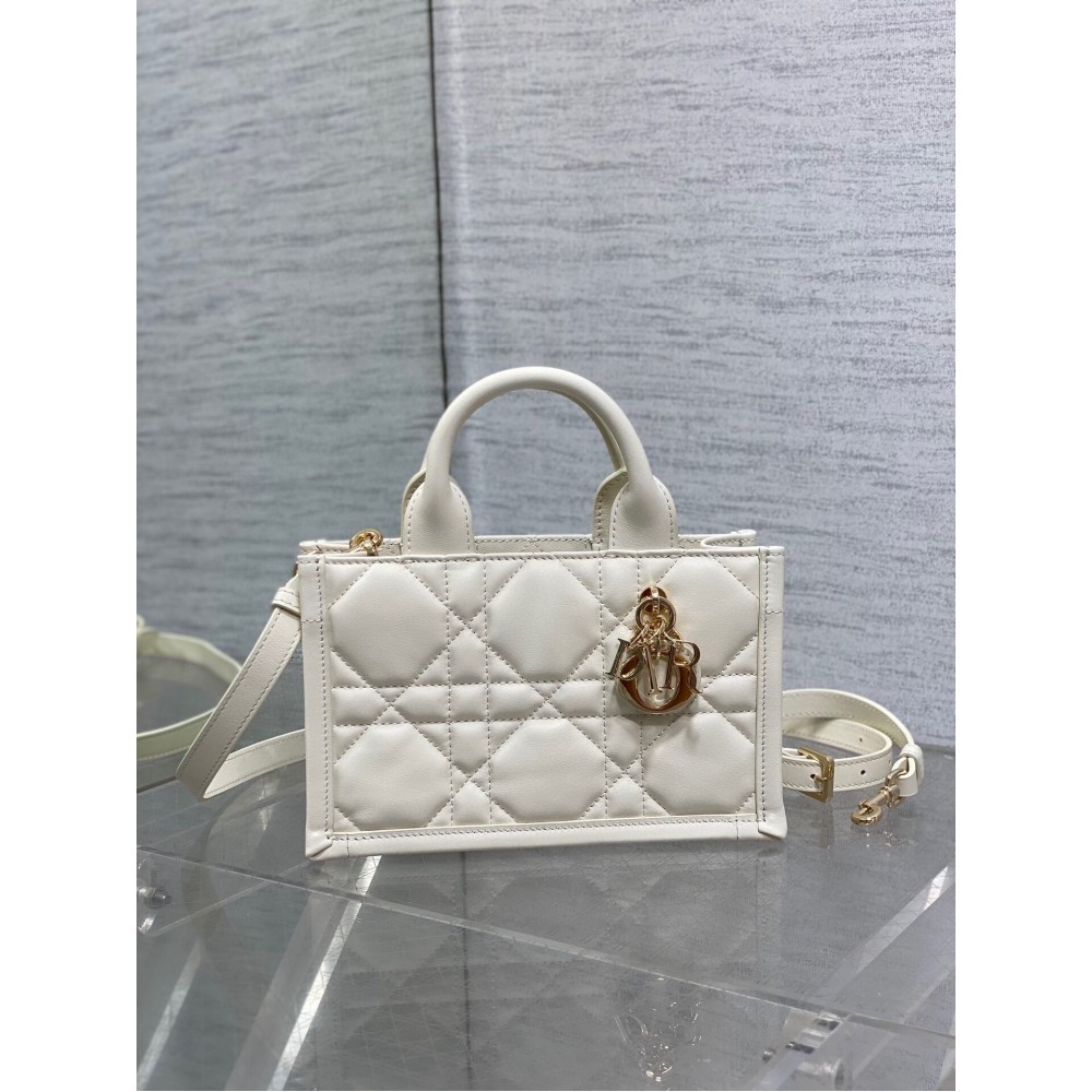 Dior Mini Book Tote Bag with Strap in White Macrocannage Calfskin LDBS240630