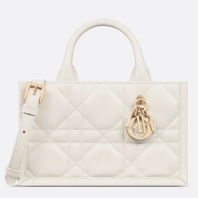 Dior Mini Book Tote Bag with Strap in White Macrocannage Calfskin LDBS240630