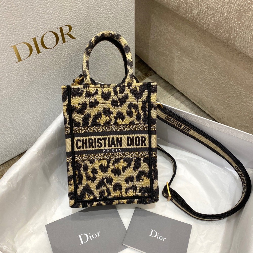 Dior Mini Book Tote Phone Bag In Beige Multicolor Mizza Embroidery LDBS240631