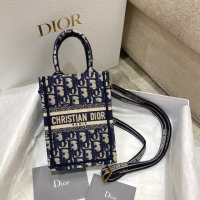 Dior Mini Book Tote Phone Bag In Blue Dior Oblique Embroidery LDBS240632