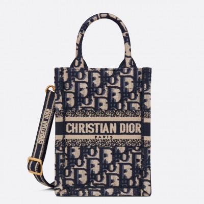 Dior Mini Book Tote Phone Bag In Blue Dior Oblique Embroidery LDBS240632