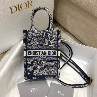 Dior Mini Book Tote Phone Bag In Blue Toile de Jouy Reverse Embroidery LDBS240633