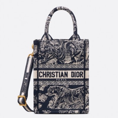 Dior Mini Book Tote Phone Bag In Blue Toile de Jouy Reverse Embroidery LDBS240633