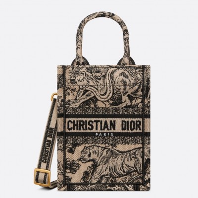 Dior Mini Book Tote Phone Bag In Hazelnut Toile de Jouy Embroidery LDBS240634