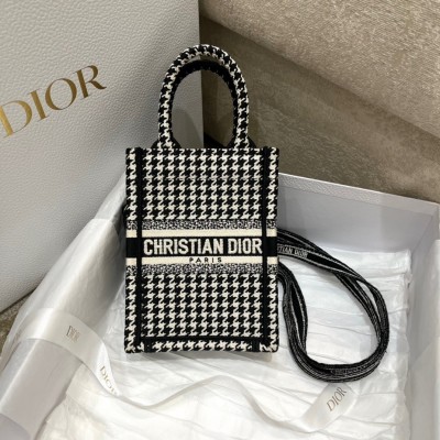 Dior Mini Book Tote Phone Bag In Micro Houndstooth Embroidery LDBS240635