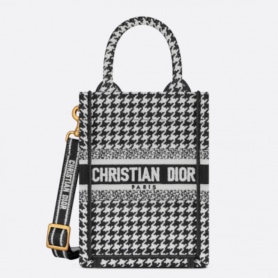 Dior Mini Book Tote Phone Bag In Micro Houndstooth Embroidery LDBS240635