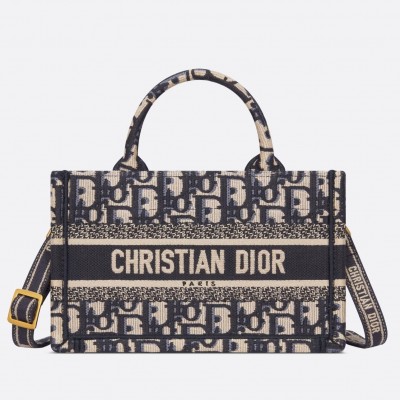 Dior Mini Book Tote with Strap in Blue Dior Oblique Embroidery LDBS240639