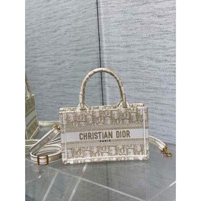 Dior Mini Book Tote with Strap in Gold-Tone Dior Oblique Embroidery LDBS240641