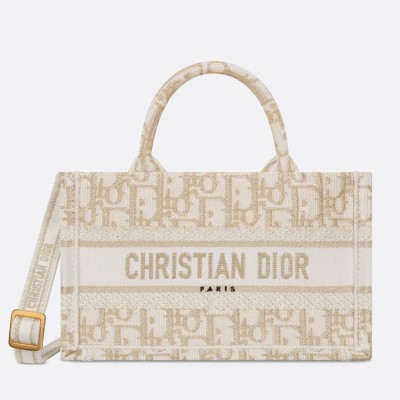 Dior Mini Book Tote with Strap in Gold-Tone Dior Oblique Embroidery LDBS240641