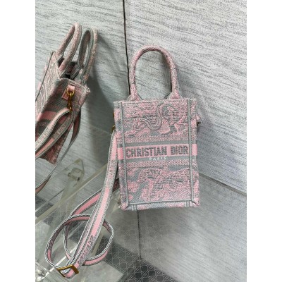 Dior Mini Dioriviera Book Tote Phone Bag In Pink Toile de Jouy Reverse Embroidery LDBS240643