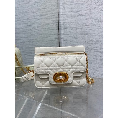 Dior Mini Jolie Top Handle Bag in White Cannage Calfskin LDBS240649