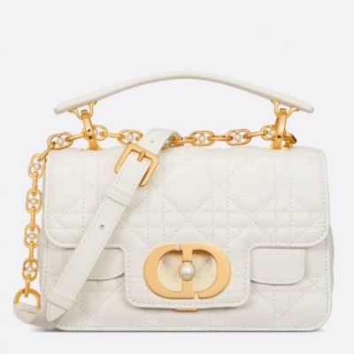 Dior Mini Jolie Top Handle Bag in White Cannage Calfskin LDBS240649