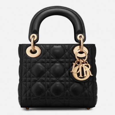 Dior Mini Lady Dior Bag In Black Lambskin LDBS240652