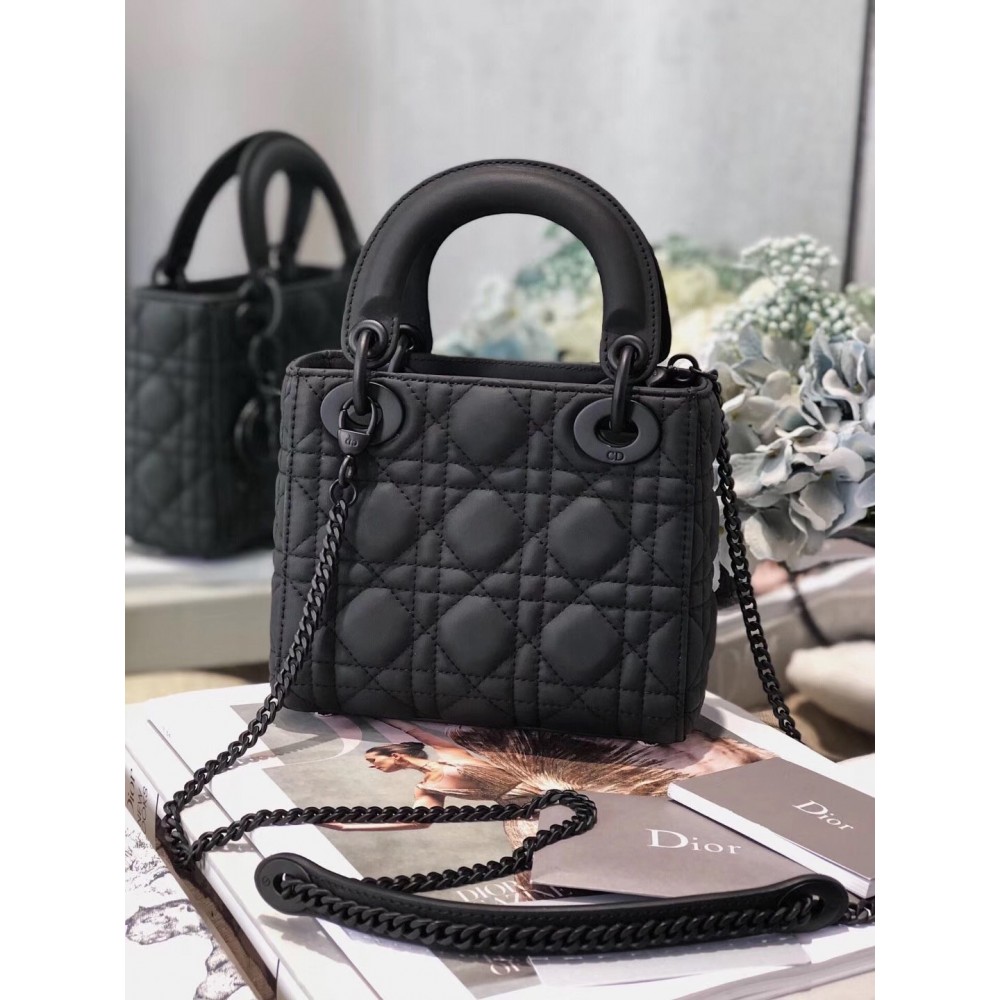 Dior Mini Lady Dior Bag In Black Ultra Matte Calfskin LDBS240654