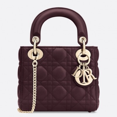 Dior Mini Lady Dior Bag In Bordeaux Lambskin LDBS240657