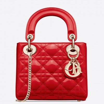 Dior Mini Lady Dior Bag In Cherry Patent Calfskin LDBS240658