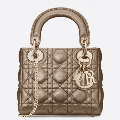 Dior Mini Lady Dior Bag In Gold Metallic Calfskin LDBS240659