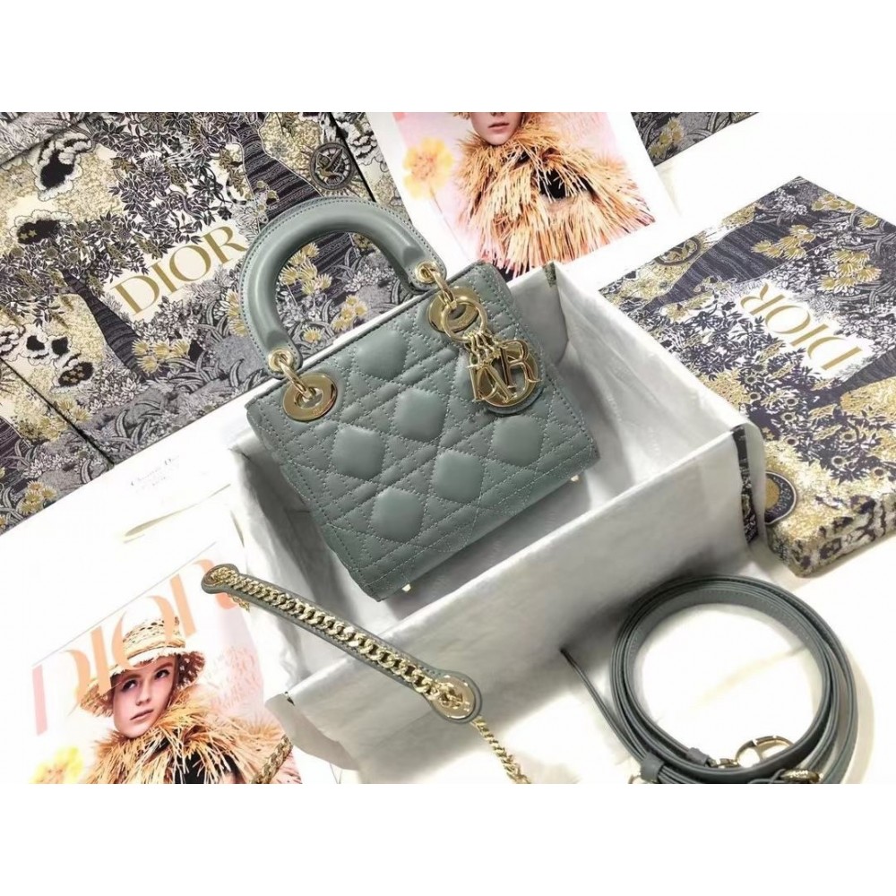 Dior Mini Lady Dior Bag In Grey Cannage Lambskin LDBS240660