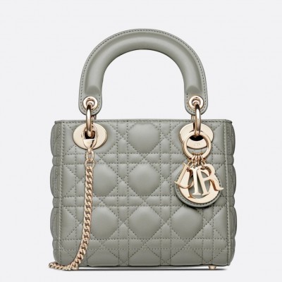 Dior Mini Lady Dior Bag In Grey Cannage Lambskin LDBS240660