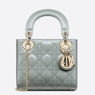 Dior Mini Lady Dior Bag In Grey Patent Calfskin LDBS240661