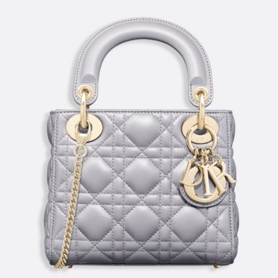 Dior Mini Lady Dior Bag In Grey Pearly Lambskin LDBS240662