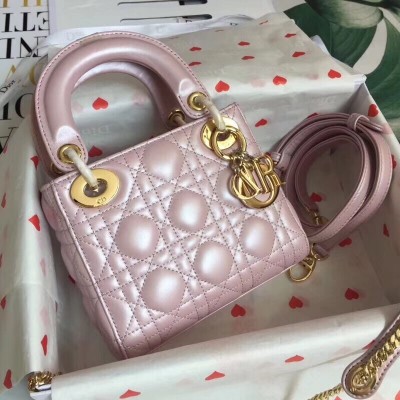 Dior Mini Lady Dior Bag In Lotus Pearly Lambskin LDBS240663